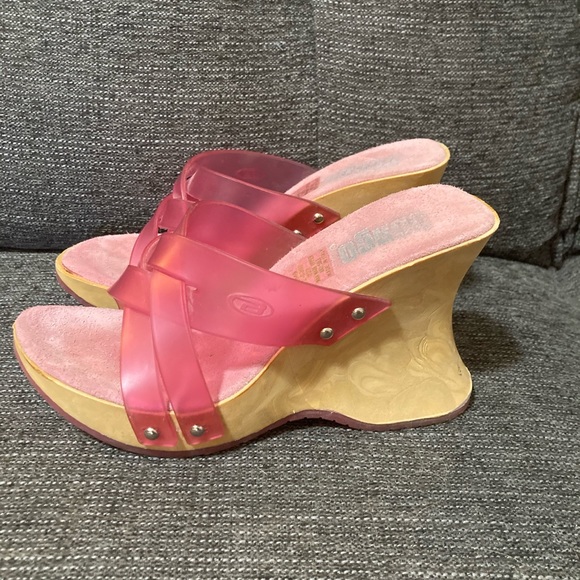 Bongo rare 90’s vintage wooden platform and pink jelly sandals. Size 7. - Picture 2 of 8